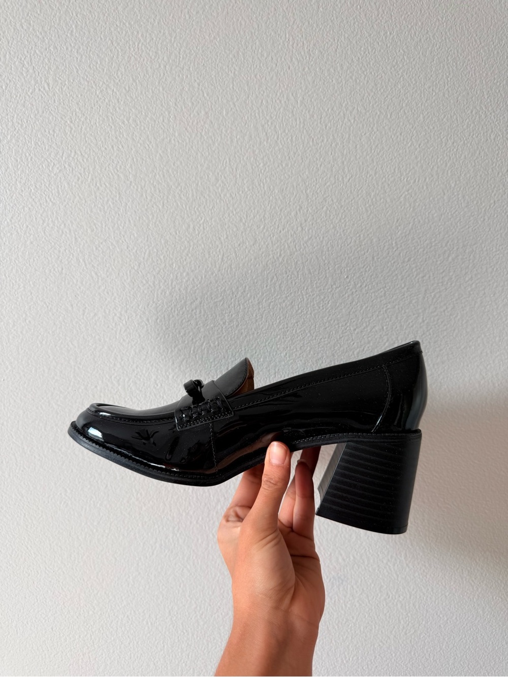 Black Patent Leather Block Heel Loafer
